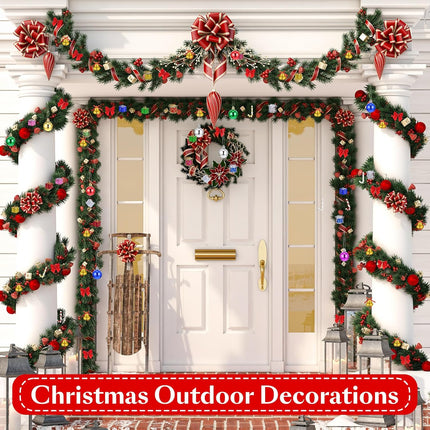 100FT Green Garland Christmas Decor Tinsel Garland Non-Lit Christmas Garland Outdoor with Xmas Ornaments Soft Garland Artificial Christmas Decoration for Stair Railing Fireplace Indoor Home Mantle