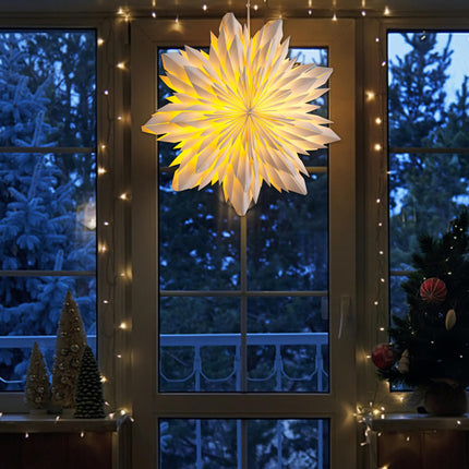 3D LED Paper Star Lantern - 23.5" Christmas Decorations Indoor, Twinkle Fairy Lights Window Decor, Holiday Party Hanging Lighted Stars Ornaments, White