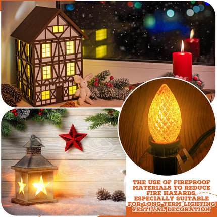 Meonum 2 Pcs C7 0.6w LED Lights Bulbs with Accessory Cord Bulb Socket, Christmas Blow Mold Light Replacemen Kit, Orange Strawberry Village Light for Xmas Tree Halloween Pumpkin Skeleton House Craft