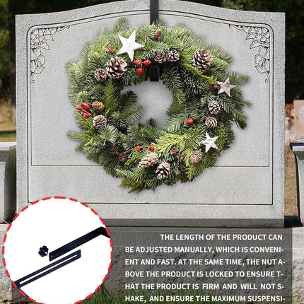6.3" to 11.22" Metal Christmas Headstone Wreath Hanger Adjustable Flower Wreath Holder for Christma Grave Decoration in Black (2Pcs)