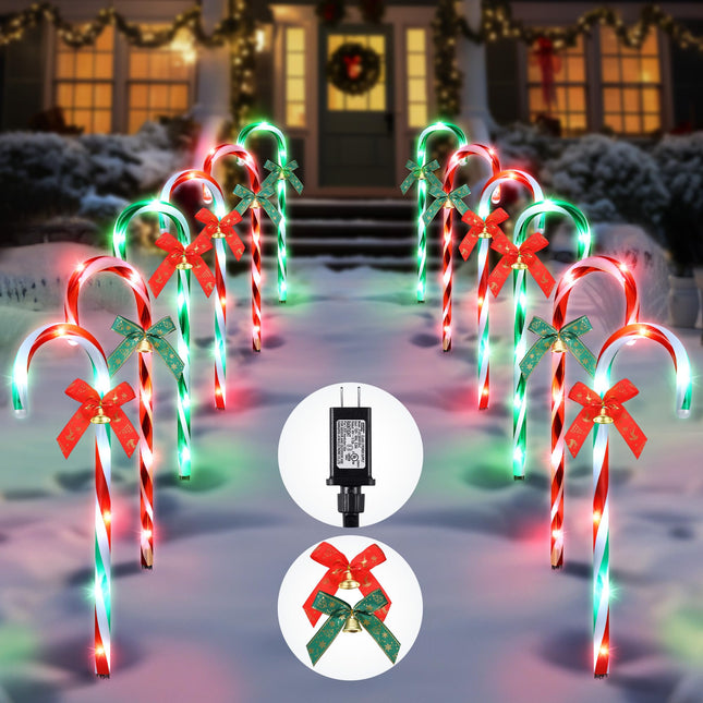 Christmas Candy Cane Lights Outdoor Decoration, 12 Pcs 20 Inch Xmas Pathway Markers Lights, Christmas Multicolor Driveway Lights for Walkway Patio Garden Decor, End to End Connected