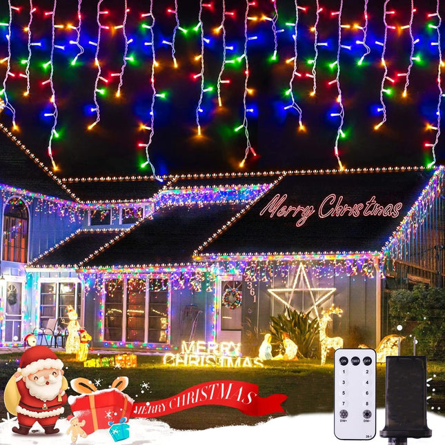 JMEXSUSS 400 LED 33.8Ft Icicle Christmas Lights Outdoor, Multicolor Icicle Lights with Remote, Plug in Connectable Christmas Lights for House Outdoor Indoor Patio Fireplace Christmas Decor