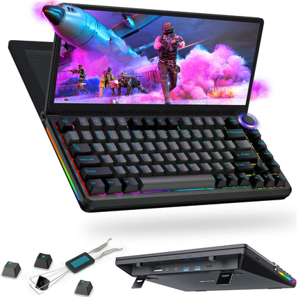 Kwumsy K3 Touchscreen Gaming Mechanical Keyboard -13"Portable Multifunctional Split Keyboard, US 82Keys RGB LED Backlit N-Key Compact Keyboard, Plug and Play for Windows Mac,75° Foldable Screen Angle.