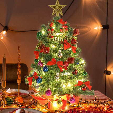 HMASYO Small Christmas Tree with Lights and Ornaments, 22 Inch Green Tabletop Mini Christmas Tree with Light, Star Topper, DIY Artificial Table Top Xmas Tree for Holiday Indoor Home Decoration