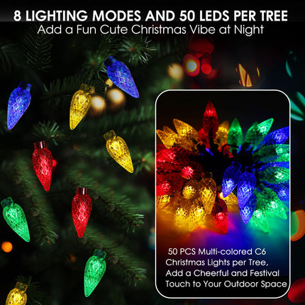 Solar Christmas Trees Decorations, Solar Powered Xmas Tree Lights Outdoor Waterproof with 50 LEDs and 8 Modes for Yard, Lawn, Pathway, Garden, Front Porch, Cemetery, Graveside Decor (2 Pack)