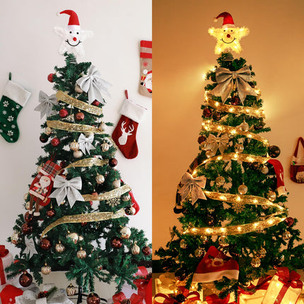 Christmas Tree Star Topper: 16.4ft Christmas Tree Ribbon Lights and Smiley Star Tree Topper with Santa Hat - Glowing Christmas Decorations for Christmas Trees