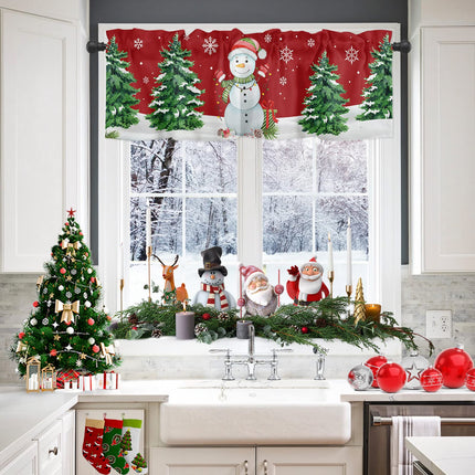 ALAGEO Christmas Snowman Valances Windows Curtain Xmas Tree Kitchen Valances Rod Pocket White Snowflake Red Background Short Topper Curtains for Holiday Christmas Decorations 1 Panel,54 by 18 inches