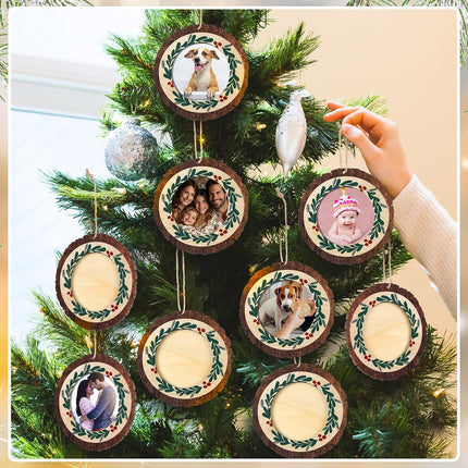 Blulu 24 Pcs Christmas Pictures Frame Ornaments Bulk Rustic Wooden Christmas Photo Ornaments Hanging Picture Frames Christmas Memories s Keepsake for Christmas Tree