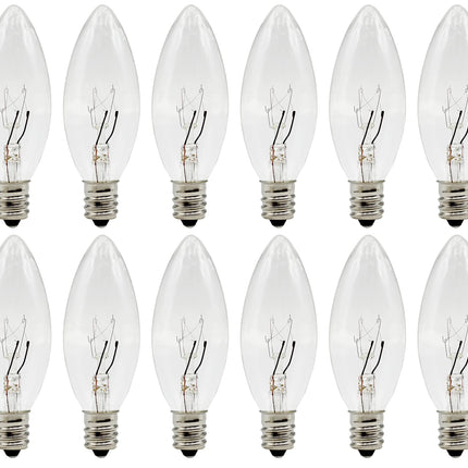 Creative Hobbies® Replacement Light Bulbs for Electric Candle Lamps, Window Candles, & Chandeliers - 7 Watt Candelabra (E12), Clear, Steady Burning, 120v 7w Bulb - Pack of 12