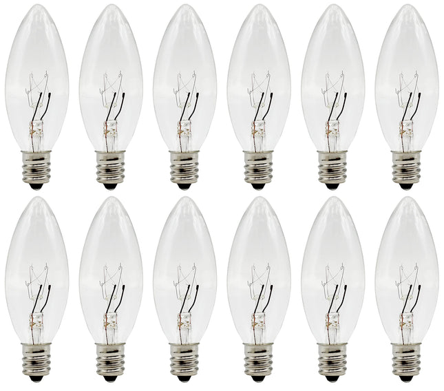 Creative Hobbies® Replacement Light Bulbs for Electric Candle Lamps, Window Candles, & Chandeliers - 7 Watt Candelabra (E12), Clear, Steady Burning, 120v 7w Bulb - Pack of 12