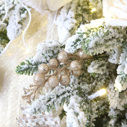Sea Team 24-Pack Artificial Glitter Holly Berry Twig Ornaments, Decorative Fruit Sticks, Glittery Stems, Picks, Branches for Christmas Tree, Small Vase, Holiday, Wedding, Party (11", Champagne)