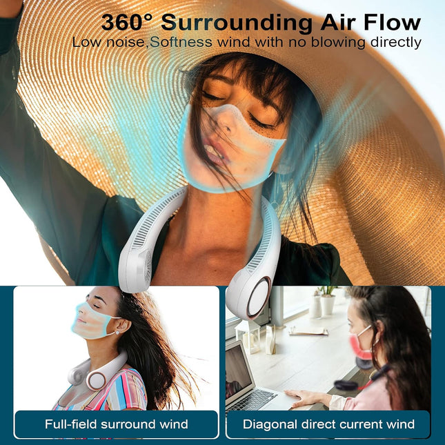 Civpower Portable Neck Fan,Hands Free Bladeless Fan, Cooling Personal Fan,3 Speeds Adjustment,78 Air Outlet,Headphone Design,Rech