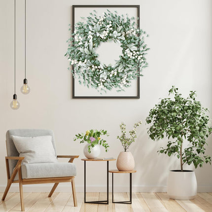 Sggvecsy Artificial Greenery Leaves Wreath for Front Door 22 Inch Greenery Boxwood Wreath Flocked Lambs Ear Wreath with White Berries Spring Summer Wreath for Farmhouse Wall Home Indoor Outdoor Decor