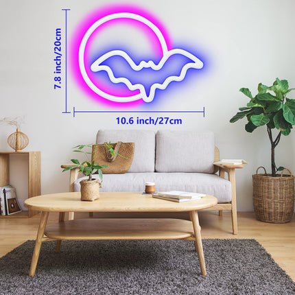 SEMETOR Neon Signs, Moon and Bat LED Neon Lights, Neon Light Sign for Wall USB/Battery Powered Led Neon Sign for wall decor, bedroom, Kids , Living Room, Bar, Party, Christmas, Wedding, Halloween