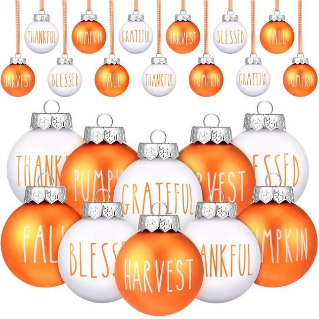 Vinsot 12 Pcs Thanksgiving Ornaments 2.36 Inch Orange Christmas Ornaments Fall Tree Decorations Plastic Autumn Harvest Hanging Ornaments Fall Thanksgiving Decor for Xmas Tree Home Decor