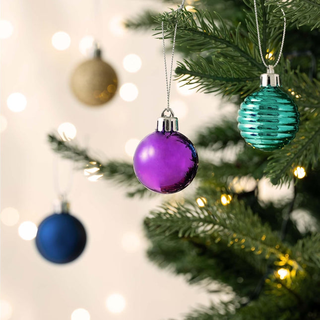 Valery Madelyn 1.57 Inches Small Christmas Tree Decorations Ornament Set for Fall Halloween, 24ct Peacock Purple Blue Shatterproof Christmas Ball Ornaments Bulk, Hanging Decor for Xmas Holiday Party
