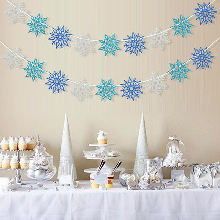 2 Pieces Snowflake Garland Banner Christmas Hanging Decorations, Winter Wonderland Decorations Frozen Birthday Party Supplies, Paper Snowflake Streamer for Holiday Year Party Home Decor