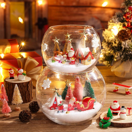96 Pcs Miniature Ornaments for Snow Globe Kit DIY Christmas Village Decoration Christmas Figurines Mini Christmas Ornaments with Snowman Reindeer Santa Claus Snowflake(Green)