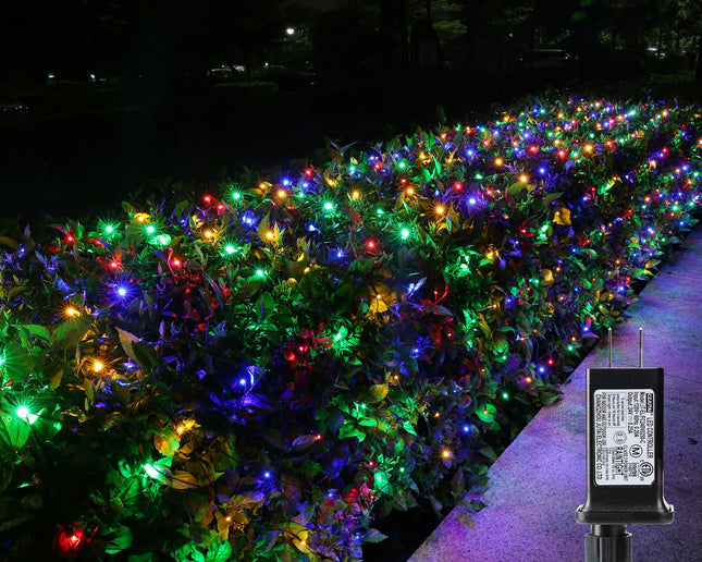 iBaycon 5ft x 5ft Net Lights Outdoor Mesh Lights, 8 Modes Timer Connectable Waterproof Christmas Lights for Trees, Bushes, Wedding, Garden, Outdoor Decorations (Multicolor, Green Wire)