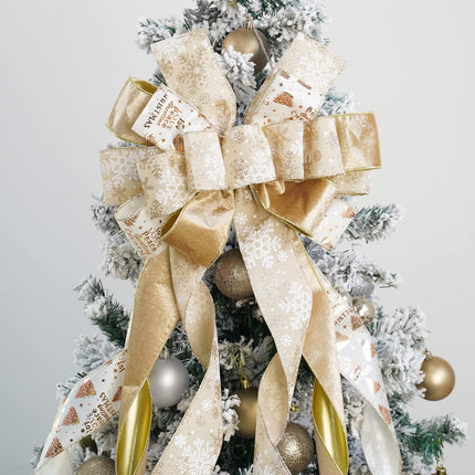 MEEDEE Champagne Christmas Tree Topper Champagne Glitter Christmas Bows 12" Wide Velvet Christmas Bows Gold Christmas Bows Champagne Bows for Christmas Tree Velvet Bows for Christmas Tree (1 Pack)