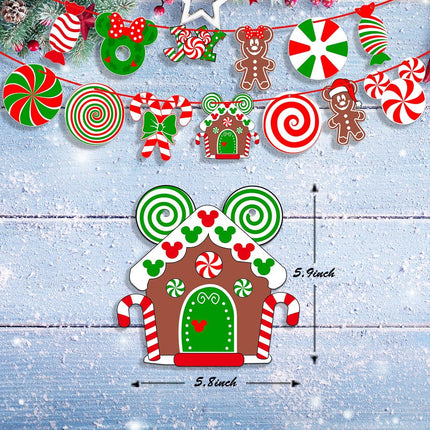 26Pcs Christmas Tree Decorations,Christmas Lollipop Candy Cane Ornaments Paper Cards Hanging Mick-ey Mouse Gingerbread Christmas Decor for Peppermint Christmas Tree Decorations