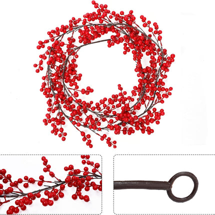 Lulu Home Red Berry Garland, 8.9FT Flexible Artificial Christmas Holly Berry Vine, Winter Berry Garland for Mantle Xmas Tree Window Door Hanging Indoor Outdoor Holiday Decoration