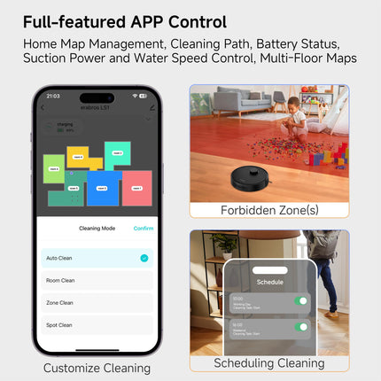 Robot Vacuum And Mop Lidar Navigation With Home Mapping, Tangle , Automatic Recharge, Forbidden Zones, Appremotevoice Control, Schedule Cleaning, Pet Hair, Hard Floor And Carpet, Ls1