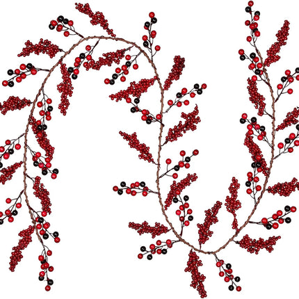 DearHouse 6Ft Red Berry Christmas Garland Clearance, Berry Garland Wired Stems with Assorted Large Red and Black Berries for Holiday Winter Year Decor