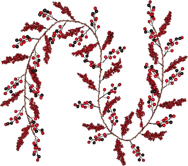DearHouse 6Ft Red Berry Christmas Garland Clearance, Berry Garland Wired Stems with Assorted Large Red and Black Berries for Holiday Winter Year Decor