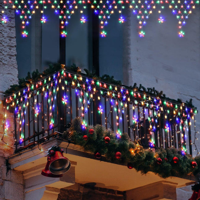 Christmas Lights Outdoor Decorations 218 LED 13.8ft Curtain Fairy Lights with 12 Stars, Clear Wire LED String Light with 8 Modes for Wedding Party Holiday Christmas Home