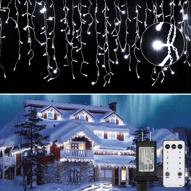 Icicle Lights Outdoor, 40Ft White Christmas Lights with 81 Drops, 432 LED Icicle Christmas Lights Outdoor with Remote and Timer, Christmas Lights for House Eaves Wedding, Pure White