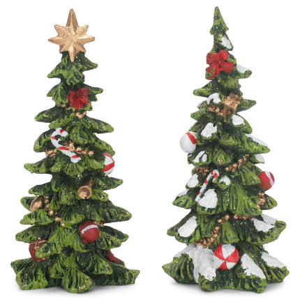 Resin Holiday Decorated Christmas Trees - Set of 2
