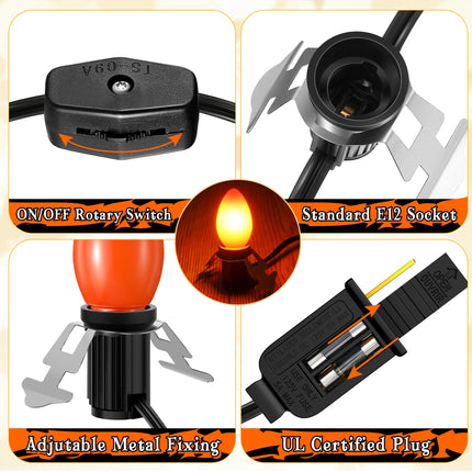 Enhon 2 Pack Accessory Cord with LED Light Bulb, Blow Mold Light with C7 Light, Village Lights Cord with On/Off Switch for Halloween, Christmas Village House, Salt Lamp, Craft Project, Orange