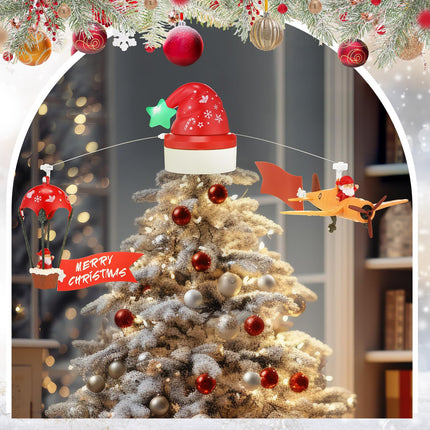 Christmas Animated Tree Topper with Banner Christmas Santa's Hot Air Balloon and Plane with Banner Funny Christmas Tree Topper Christmas Tree Decorations