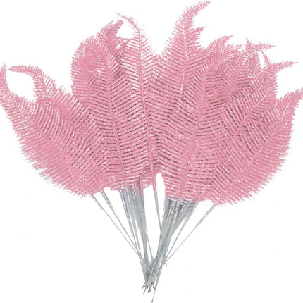 20 Pieces Artificial Christmas Glitter Leaves Branches Sparkly Fake Leaf Sprays for Christmas Tree Picks 10" Ornament Flower Arrangements DIY Crafts Wreaths Holiday Decoration Tree Fillers (Pink)