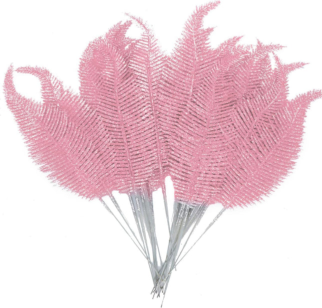 20 Pieces Artificial Christmas Glitter Leaves Branches Sparkly Fake Leaf Sprays for Christmas Tree Picks 10" Ornament Flower Arrangements DIY Crafts Wreaths Holiday Decoration Tree Fillers (Pink)