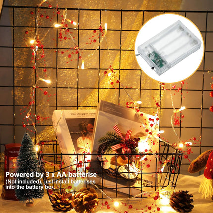 Mudder 30 LEDs Christmas Fairy Lights with Mistletoe Decoration Berry Beaded Garland for Christmas Home Indoor Decor (Red)