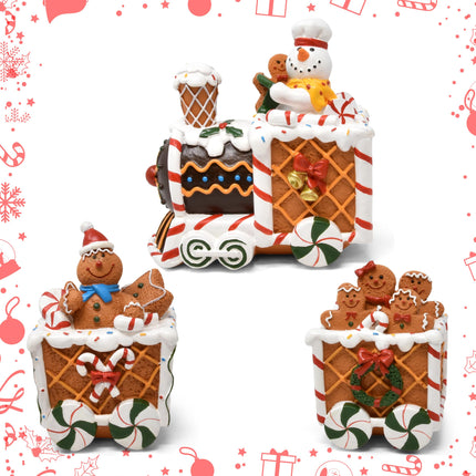Boutique Christmas Gingerbread Express Train Table Decor 3 Piece Resin Holiday Xmas Trains Figurine Shelf Sitter Tabletop Centerpiece Party Supplies Decoration