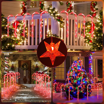 160 Red LED d Solar Candy Cane Lights,20 Pack Christmas Decorations Outdoor, Solar Powered Pathway Lights Outside,8 Modes Landscape Lights Walkway Markers with Stakes for Garden Yard Patio Xmas