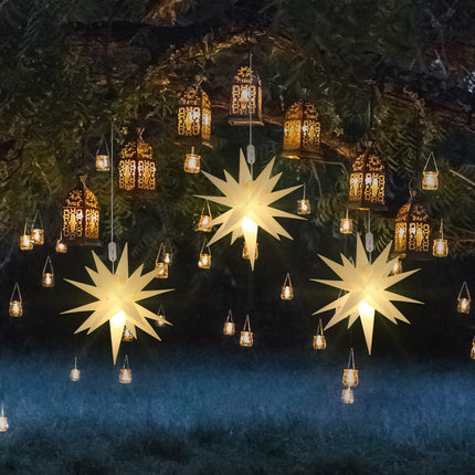 Kingdder 4 Pieces Moravian Star Light LED 3D Star Hanging Light Powered by Battery with Timer Function White Porch Light Holiday Decor for Indoor Outdoor Christmas Trees Balconies Courtyards (12 Inch)