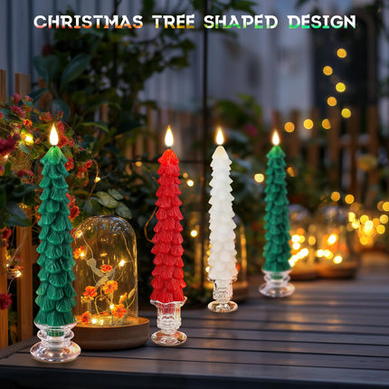 PChero Christmas Tree Candles with Remote Timer, 3 Pack 9.7 Inches Real Wax Flameless Window Candles Battery Operated Taper Candle Sticks for Xmas Fireplace Holiday Party Home Room Decor