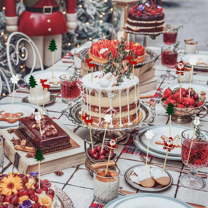 200Pcs Christmas Cocktail Picks,Christmas Tree Snowflake Snowman Santa Claus Reindeer Cocktail Picks Party Toothpicks for Appetizers Cocktail Decorations for Christmas Party Supplies