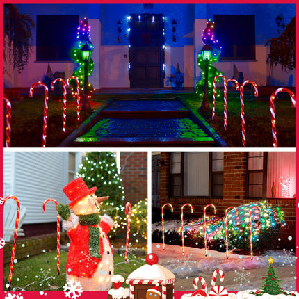 Treela 4 Sets 36 Inch Christmas Candy Cane Pathway Markers 24 Pcs Christmas Walkway Stakes Lights Connectable Lighted Pathway Lights for Xmas Holiday Party Outdoor Patio Yard Garden, White and Red