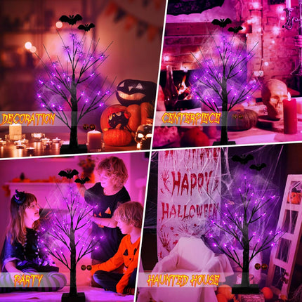 Halloween Decorations Indoor Spider Lights Tree,2Ft Black Spooky Tree with Spider,Spider Web,Bat and Pumpkin Bell Halloween Tree Decorations,Battery and USB Desktop Halloween Black Tree for Home Decor