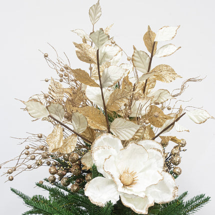 KI Store White and Champagne Christmas Picks Spray Set of 6 Christmas Leaf Floral Stem for Christmas Tree Decoration Bouquet Tree Topper Flower Arrangement Decor
