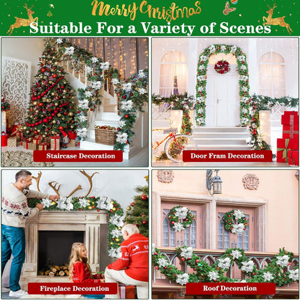 Christmas Garland,Christmas Garland with Lights,Outdoor Christmas Garland,9ft pre-lit Christmas Garland for Interior Decoration,Fireplaces,Stairs,Door Christmas Garlands Decorations Battery Operated