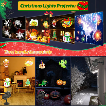 Halloween Christmas Decorations Projector Lights Outdoor, Waterproof 12 HD Patterns Holiday Projector Light with Remote Control for Halloween Xmas Holiday Window Garden Landscape