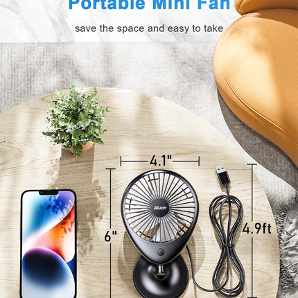 Aluan Desk Fan Small Quiet Usb Fan Portable For Travel 3 Speeds Powerful Desktop Fan 75°Head Rotation Table Fan Personal Mini Fan