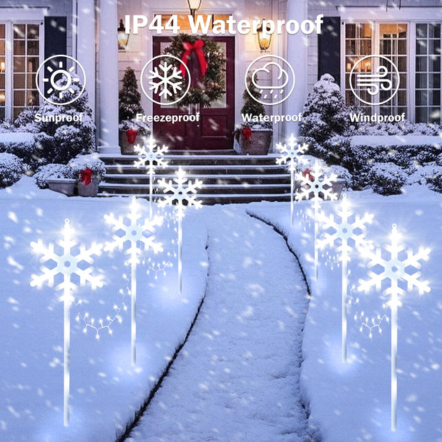 6 Pack Solar Snowflake Pathway Lights, Large Solar Christmas Lights Outdoor Waterproof Decorations, Led Snowflake Lights Outdoor with 8 Lighting Modes Walkway Garden Yard Patio Driveway Stake, White