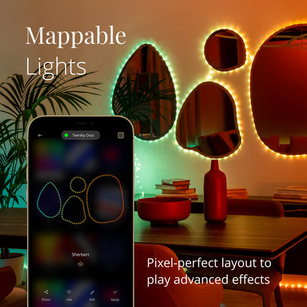 Twinkly Dots 10ft, Multicolor 60 LED Strip, Flexible RGB LED Strip, Compatible with Alexa and Google Home, Gaming, 16 M+ Colors, USB Powered, App Mapping, Transparent Wire